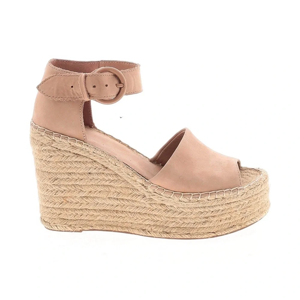 Marc Fisher LTD Alida Leather Espadrille Wedge Sandal, Tan, Size 9.5
